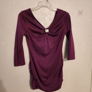 Roommates 3/4 Sleeve Purple Blouse Silver Rhinestone Size S